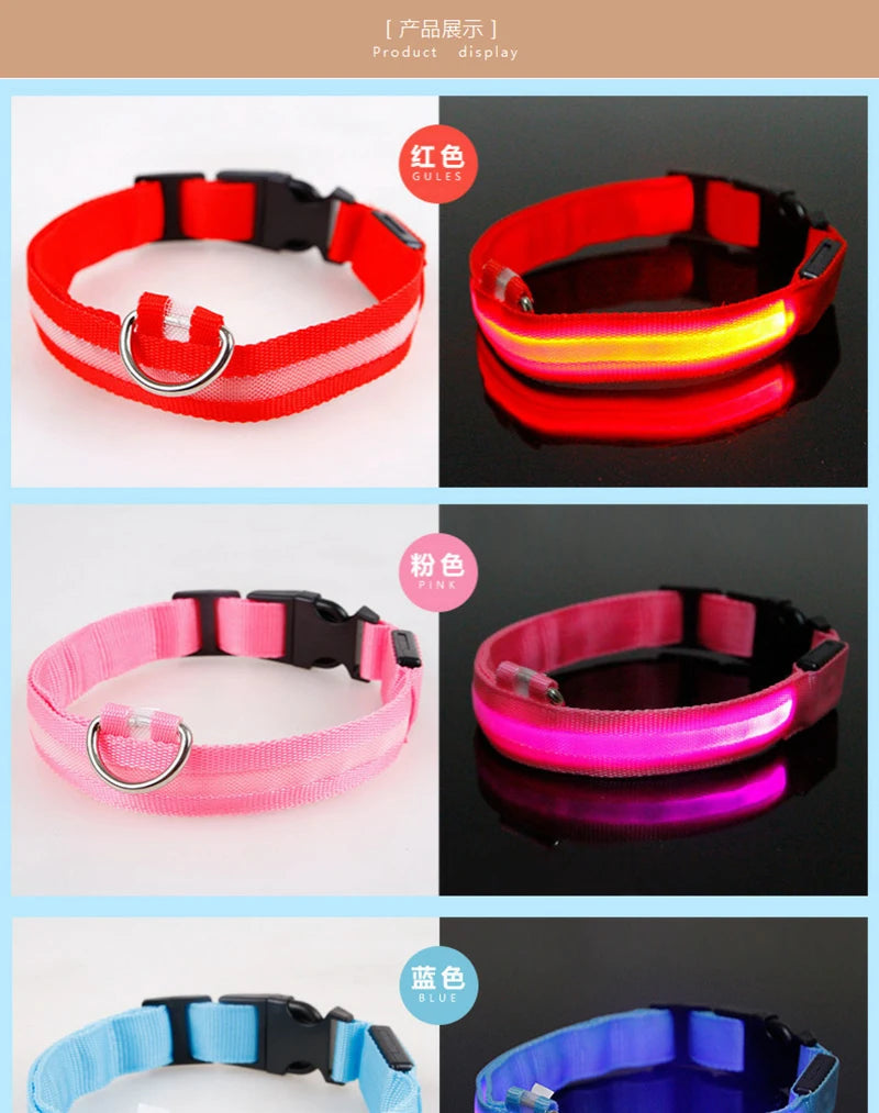 Leopard LED Dog Collar Luminous Adjustable Glowing Collar For Dogs Pet Night Safety Nylon Collar Luminous LED Bright Dog Collar