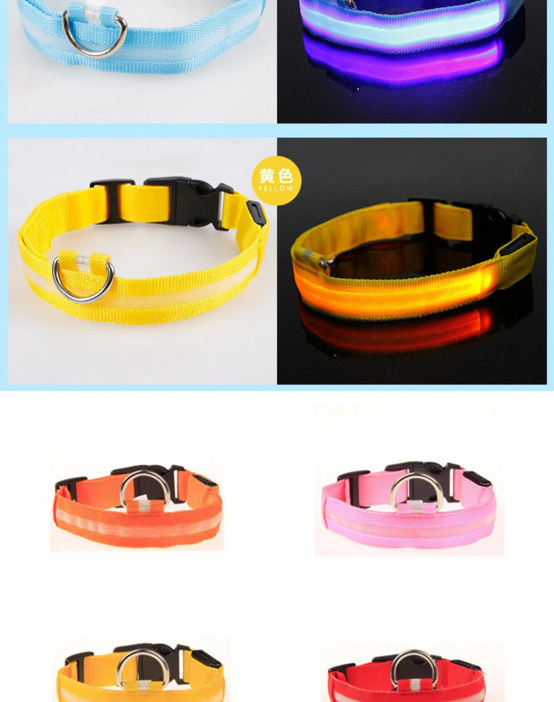Leopard LED Dog Collar Luminous Adjustable Glowing Collar For Dogs Pet Night Safety Nylon Collar Luminous LED Bright Dog Collar