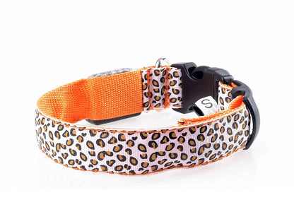 Leopard LED Dog Collar Luminous Adjustable Glowing Collar For Dogs Pet Night Safety Nylon Collar Luminous LED Bright Dog Collar