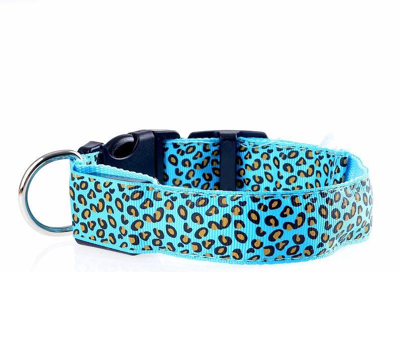 Leopard LED Dog Collar Luminous Adjustable Glowing Collar For Dogs Pet Night Safety Nylon Collar Luminous LED Bright Dog Collar