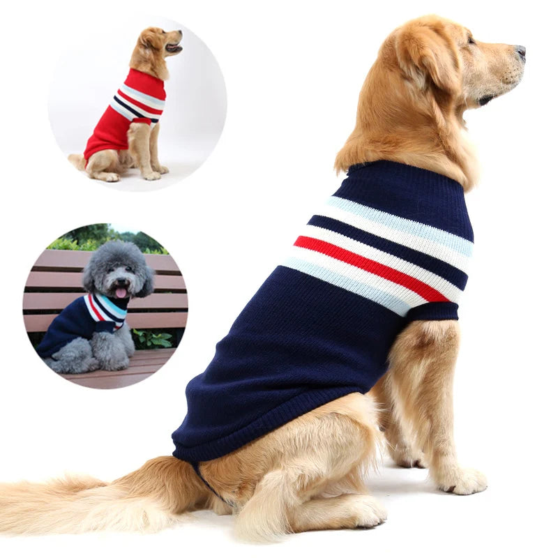 Shepherd’s Choice Striped Winter Sweater for Dogs | Warm Wool Pet Clothing with Size Chart