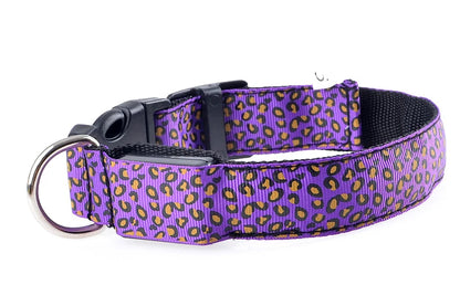 Leopard LED Dog Collar Luminous Adjustable Glowing Collar For Dogs Pet Night Safety Nylon Collar Luminous LED Bright Dog Collar