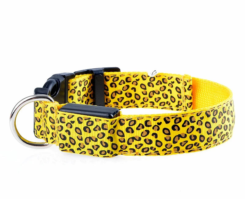 Leopard LED Dog Collar Luminous Adjustable Glowing Collar For Dogs Pet Night Safety Nylon Collar Luminous LED Bright Dog Collar