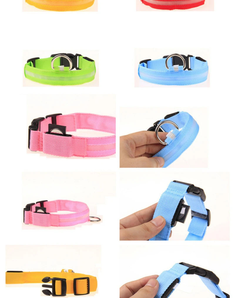 Leopard LED Dog Collar Luminous Adjustable Glowing Collar For Dogs Pet Night Safety Nylon Collar Luminous LED Bright Dog Collar