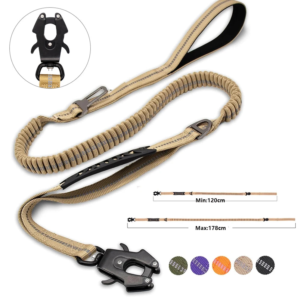 Tactical Bungee Dog Leash with Quick Release Carabiner
