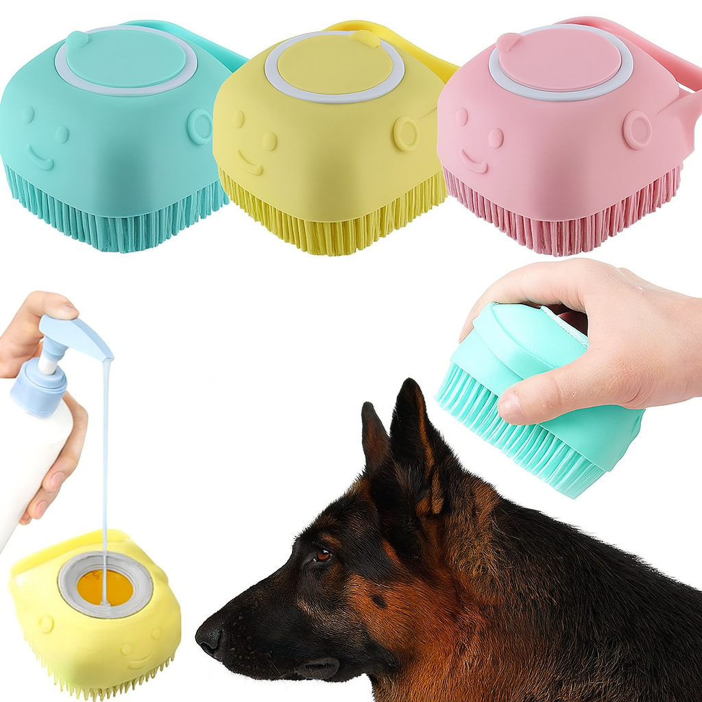 Shepherd’s Choice Silicone Pet Bath Brush | 2-in-1 Shampoo Dispenser Grooming Tool