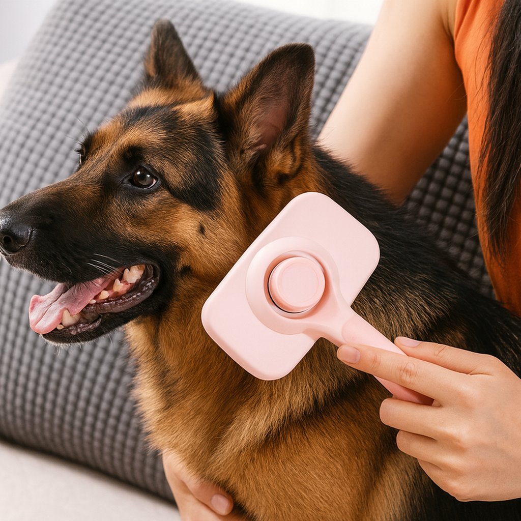 Shepherd’s Choice Self-Cleaning Slicker Brush | Stainless Steel Pin Dog Grooming