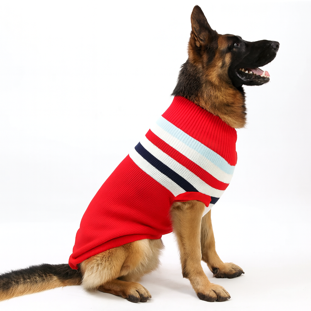 Shepherd’s Choice Striped Winter Sweater for Dogs | Warm Wool Pet Clothing with Size Chart