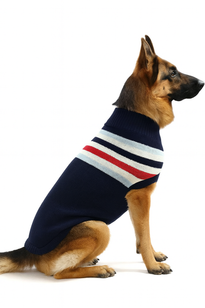 Shepherd’s Choice Striped Winter Sweater for Dogs | Warm Wool Pet Clothing with Size Chart